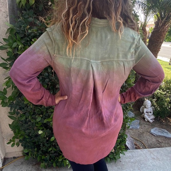 Earthy Green to Wine Red ReDyed Ombre Tunic Long Sleeve Large - Picture 3 of 4